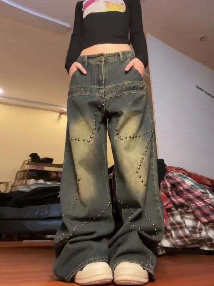 Low-Waist Oversized Retro Washed Star Jeans