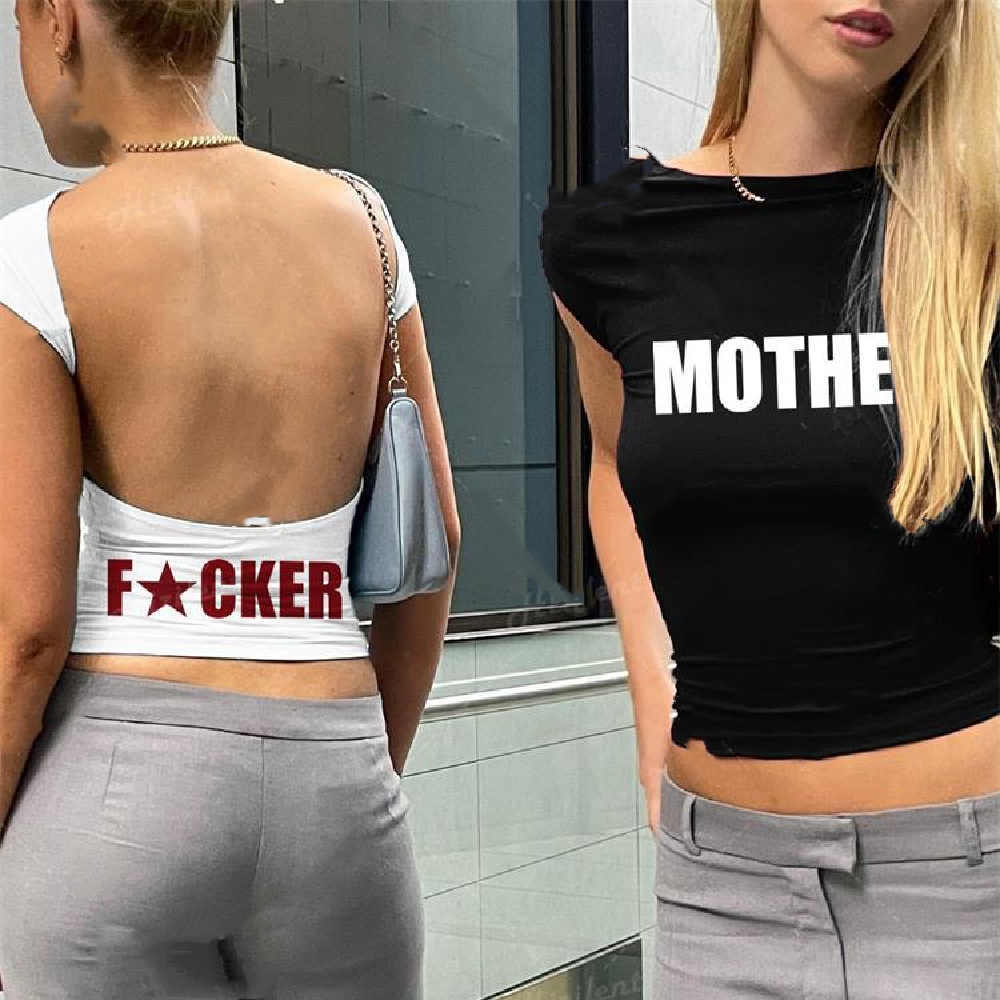 Mother Effer Backless Short Sleeve Crop Top