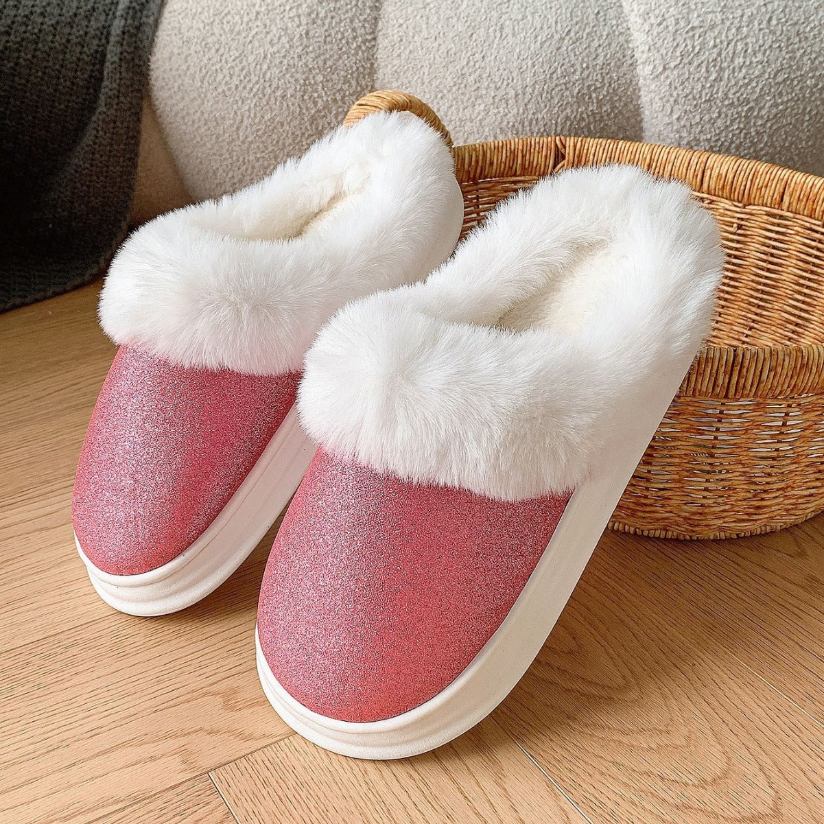 Frosted Plush Fuzzy House Slippers