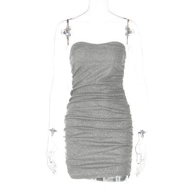 Tube Top Backless Silver Sparkle Dress