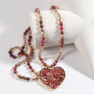 Gravel Heart Crystal Pendant Necklace