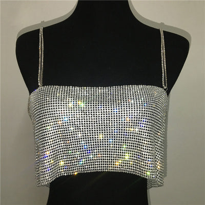 Shimmery Backless Diamond-studded Chain Top