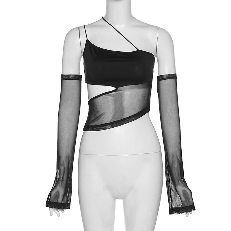 Shadow Play Sheer Mesh Wrap Top