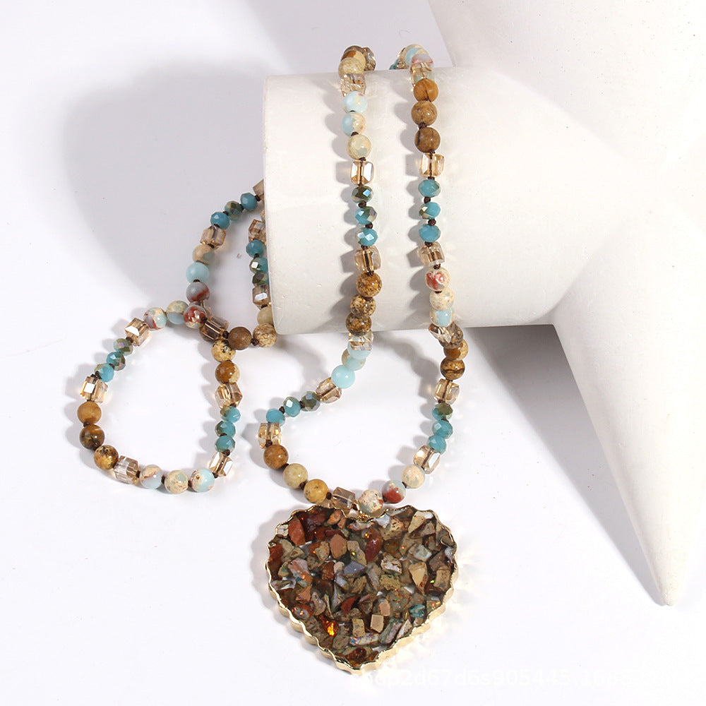 Gravel Heart Crystal Pendant Necklace