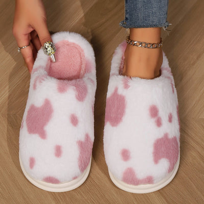 Cow Spotted Plush Slippers