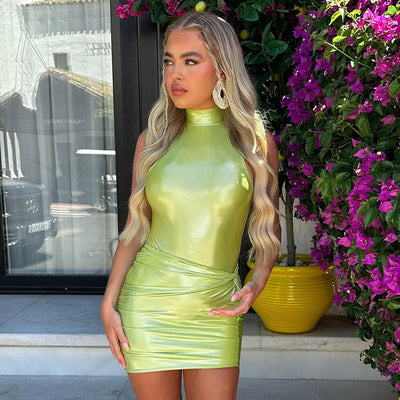 Metallic High-neck Holographic Party Girl Dress