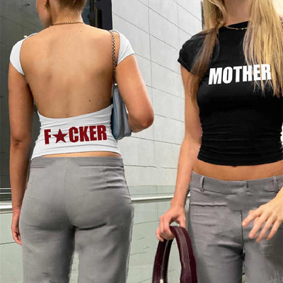 Mother Effer Backless Short Sleeve Crop Top