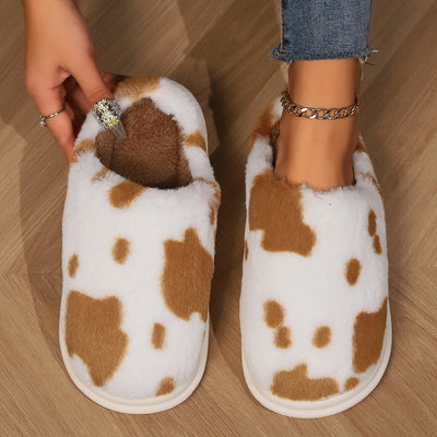 Cow Spotted Plush Slippers