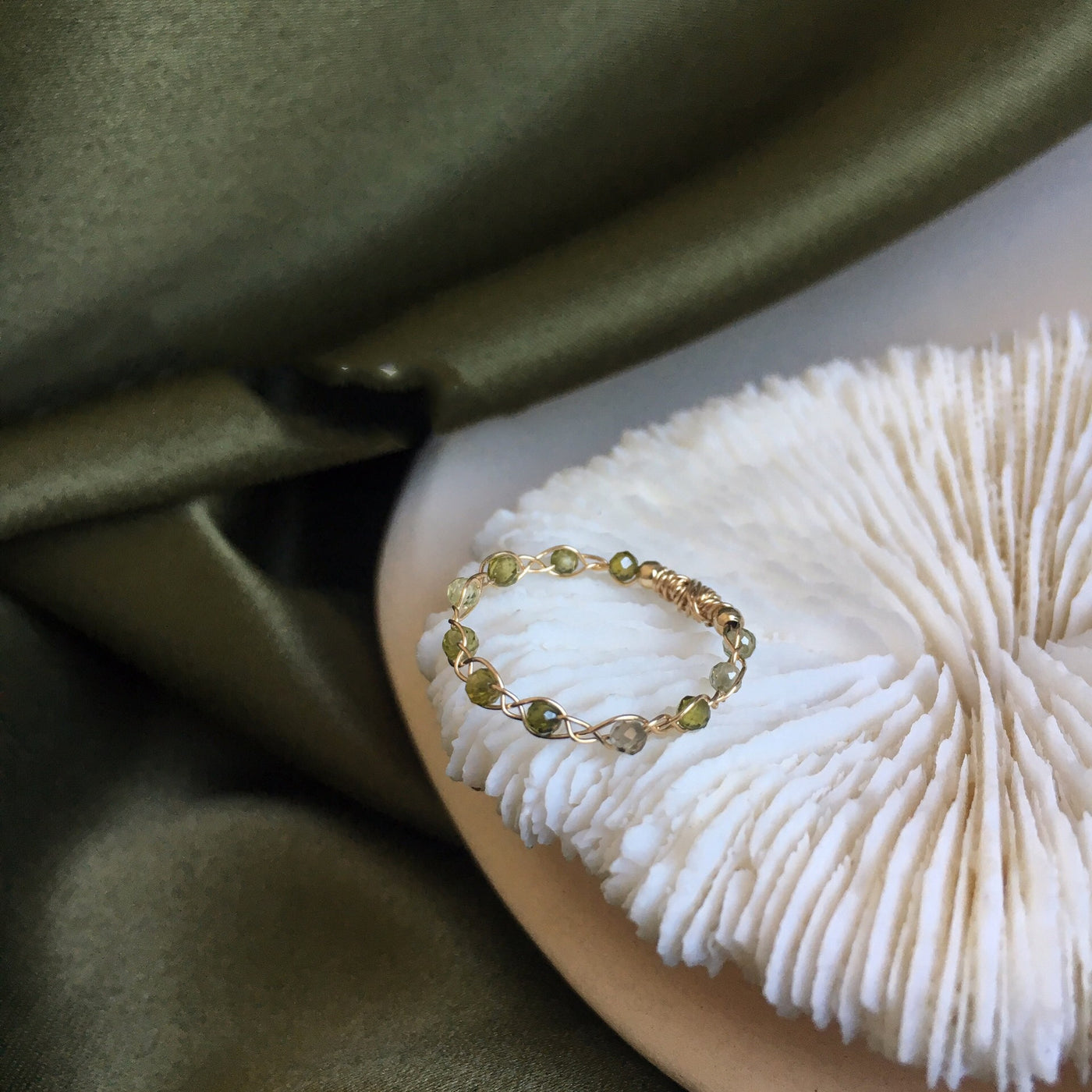 14K Gold-Coated Delicate & Natural Olivine Ring