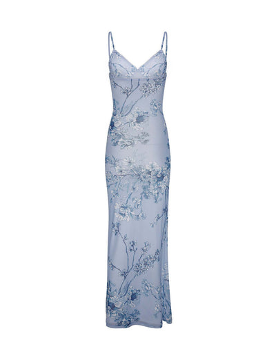 Y2K Slimming Flowers Long Slip Dress