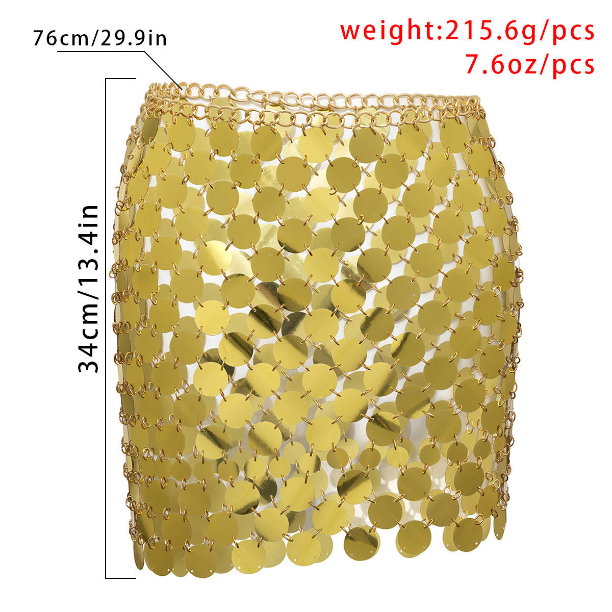 Silver/Gold Metal Coin Mini Skirt, One Size Adjustable