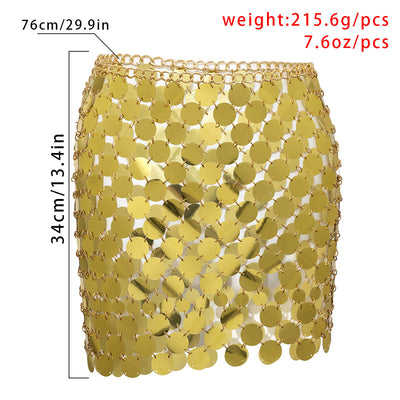 Silver/Gold Metal Coin Mini Skirt, One Size Adjustable