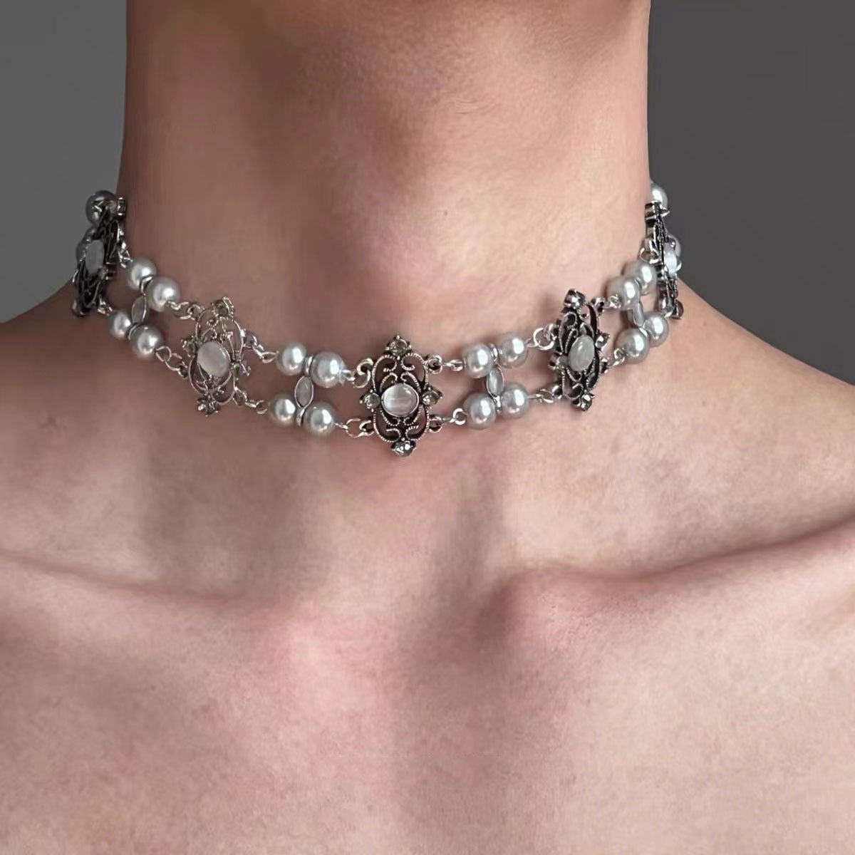 Sweet, Cool, Delicate Crystal Pearl Choker Necklace