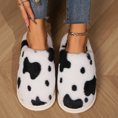 Cow Spotted Plush Slippers