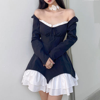 French Gothic Square Neck Lace-Up Dress