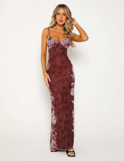 Y2K Slimming Flowers Long Slip Dress