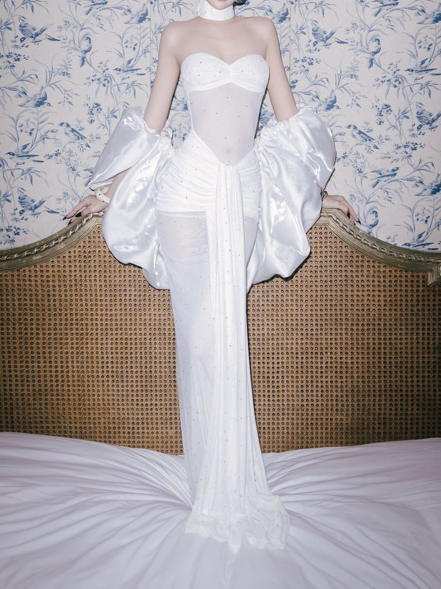 Sheer White Strapless Two-piece Maxi Set
