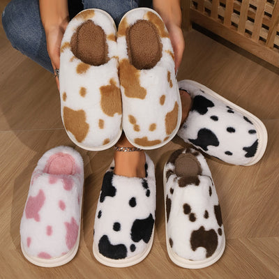 Cow Spotted Plush Slippers