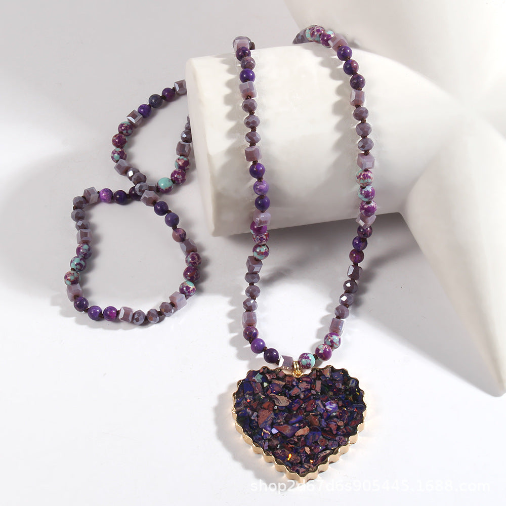 Gravel Heart Crystal Pendant Necklace