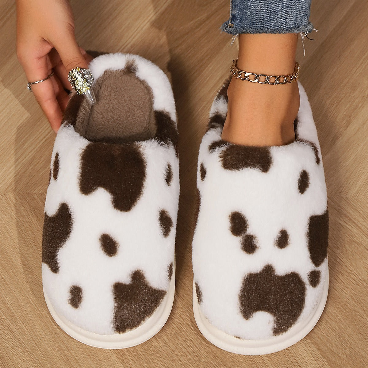 Cow Spotted Plush Slippers