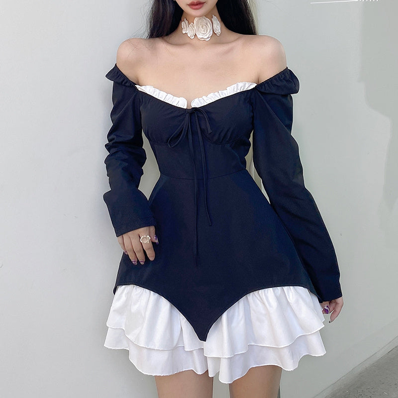 French Gothic Square Neck Lace-Up Dress