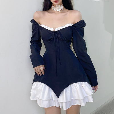 French Gothic Square Neck Lace-Up Dress