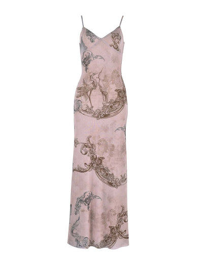 Y2K Slimming Flowers Long Slip Dress