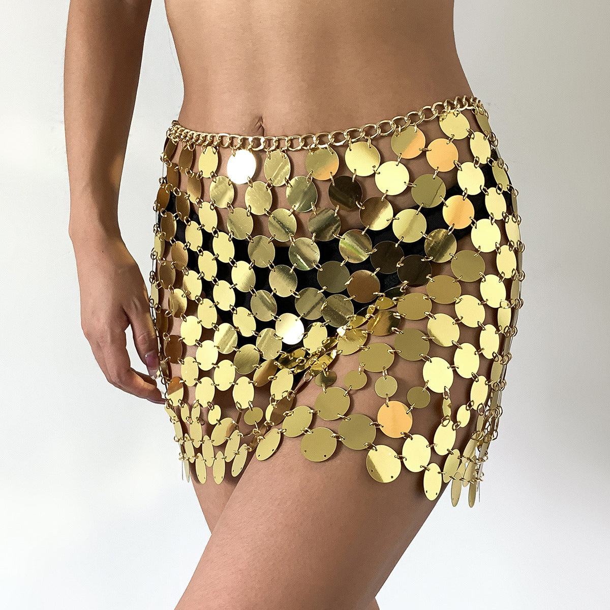 Silver/Gold Metal Coin Mini Skirt, One Size Adjustable