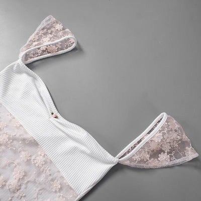 Floral-Stitched Square Neck Crop Top