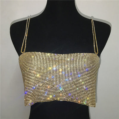 Shimmery Backless Diamond-studded Chain Top