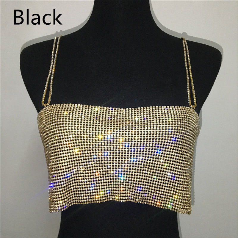 Shimmery Backless Diamond-studded Chain Top