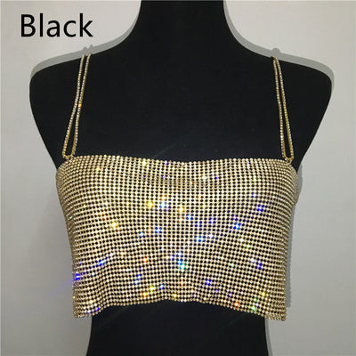Shimmery Backless Diamond-studded Chain Top