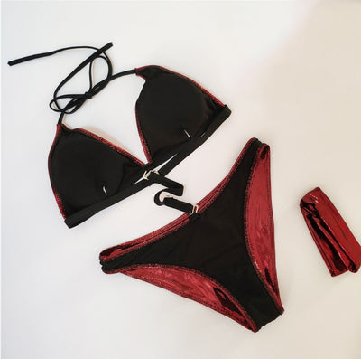 'Crimson Dominance' Red Strapped Metallic One-Piece Swimsuit