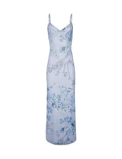 Y2K Slimming Flowers Long Slip Dress