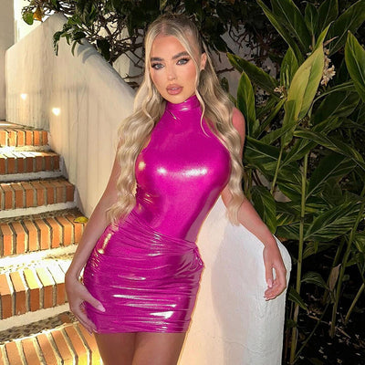 Metallic High-neck Holographic Party Girl Dress