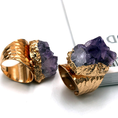 Natural Amethyst Gold Chunk Ring