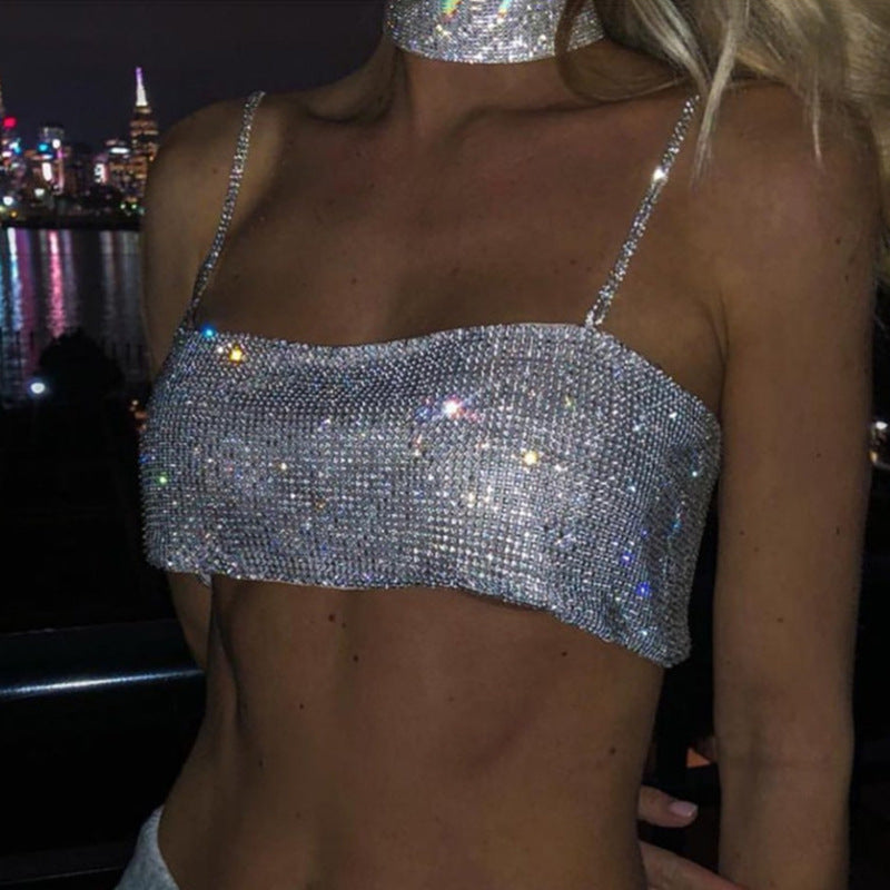 Shimmery Backless Diamond-studded Chain Top