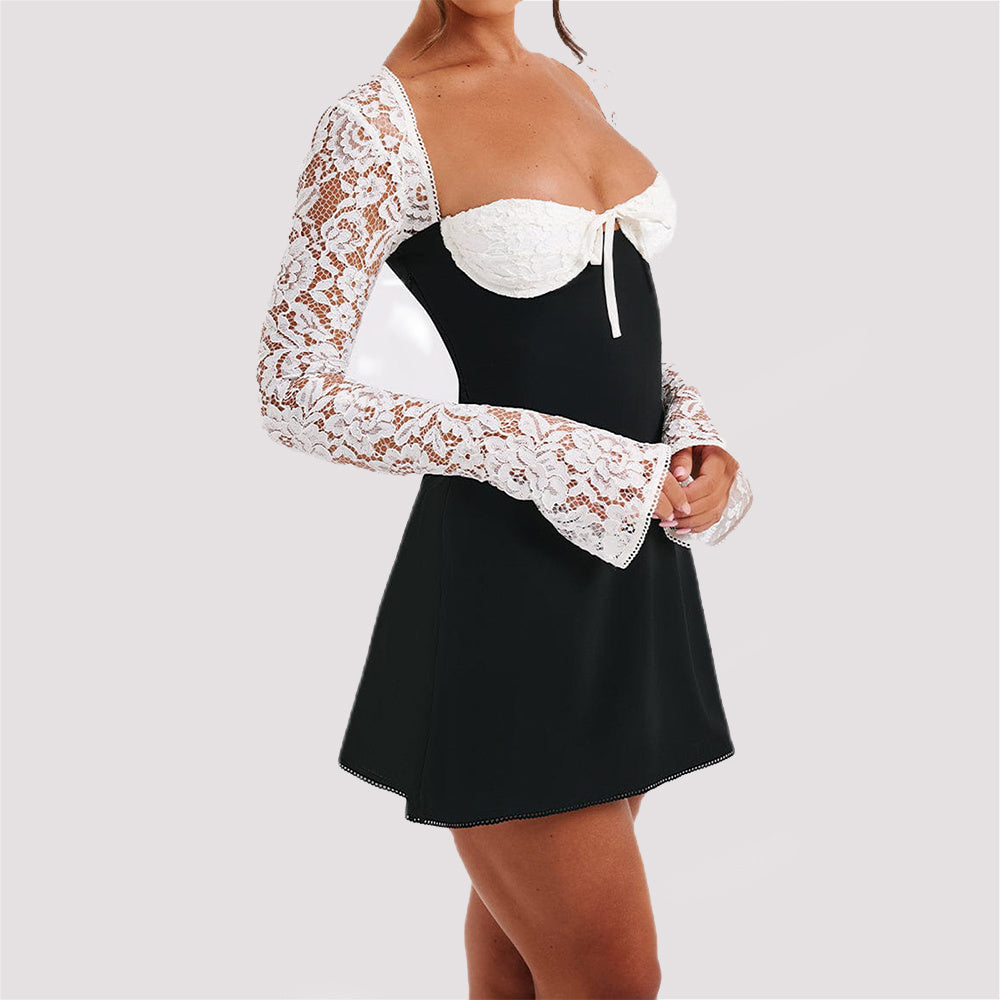 Lace Bell-Sleeve Sleeve Mini Corset Dress