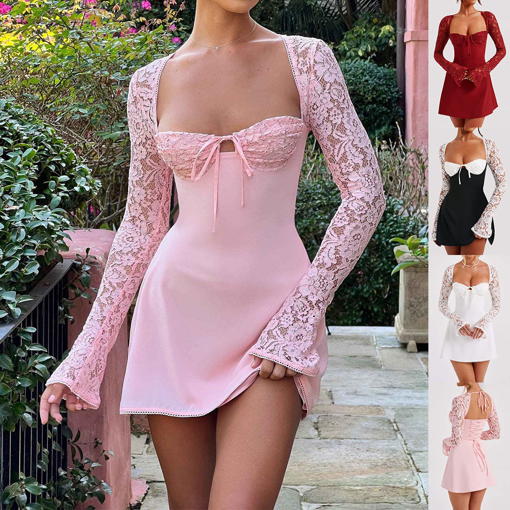 Lace Bell-Sleeve Sleeve Mini Corset Dress