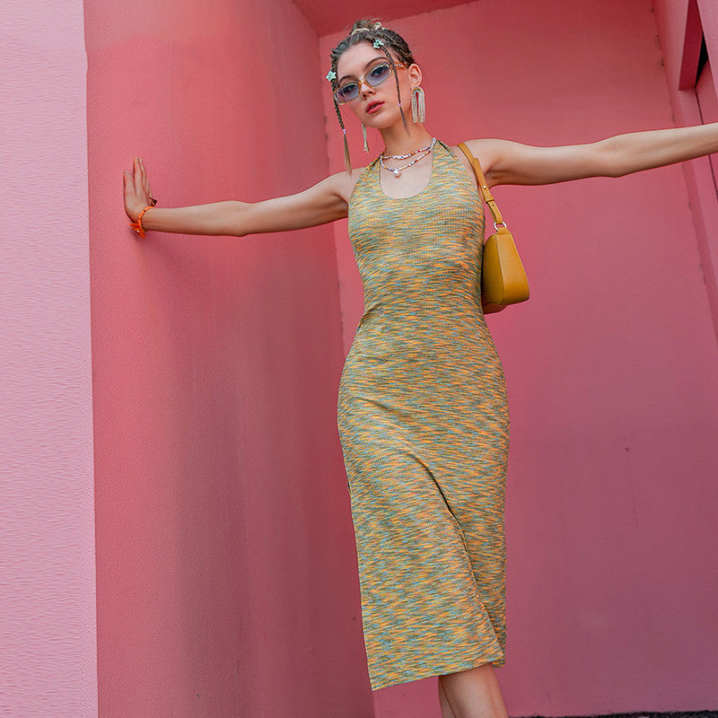 Women's Halter Knit Y2K-Style Midi Dress