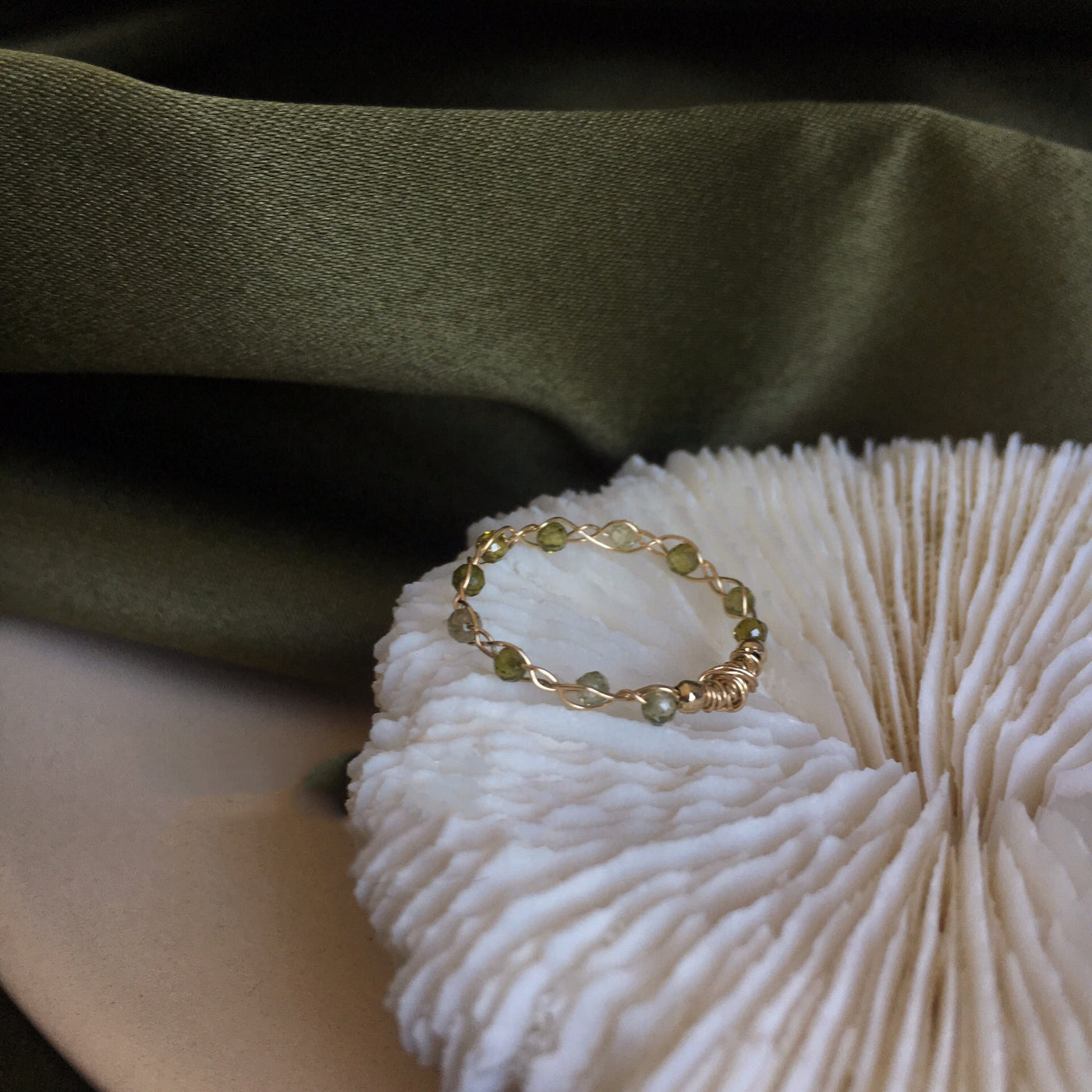 14K Gold-Coated Delicate & Natural Olivine Ring