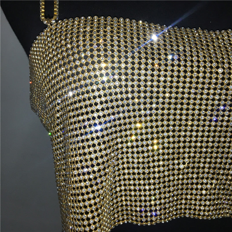 Shimmery Backless Diamond-studded Chain Top