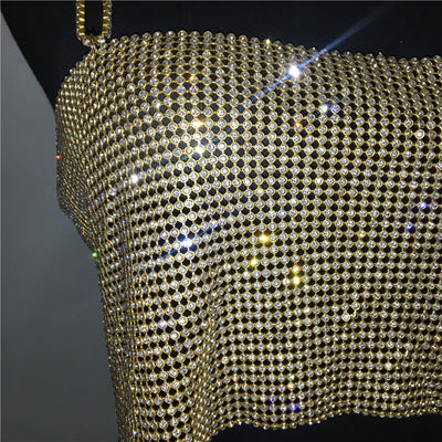 Shimmery Backless Diamond-studded Chain Top