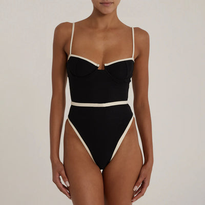 Vintage Noir Contrast-Trim One-Piece Swimsuit