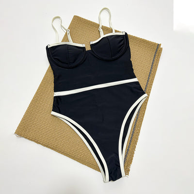 Vintage Noir Contrast-Trim One-Piece Swimsuit