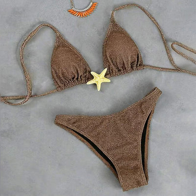 Sparkley Starfish Drawstring Bikini Set