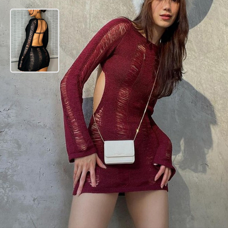 Knit Long Sleeve Backless Mini Dress