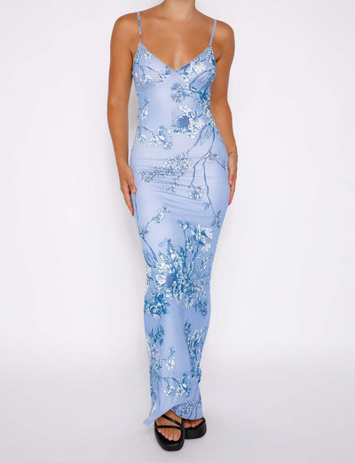 Y2K Slimming Flowers Long Slip Dress