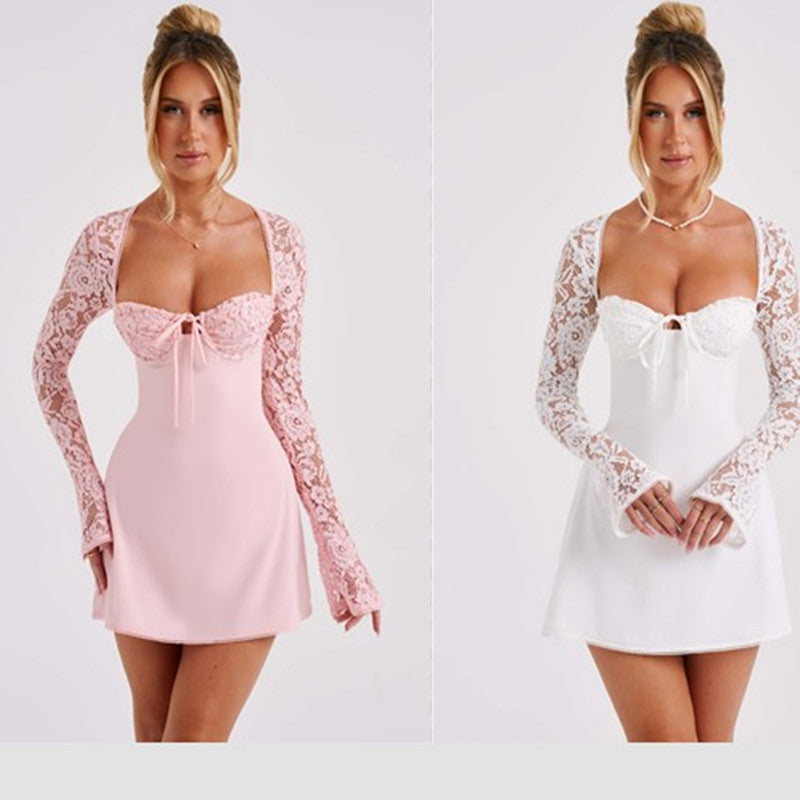 Lace Bell-Sleeve Sleeve Mini Corset Dress