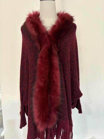 One-Size-Fits-All Leopard Print Fur Collar Throw-Over Cardi